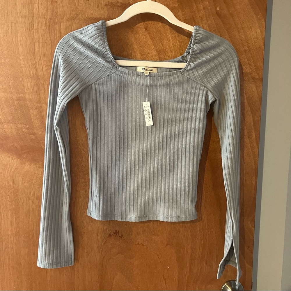 NWT Madewell Ribbed Square Neck Long Sleeved Tee XXS